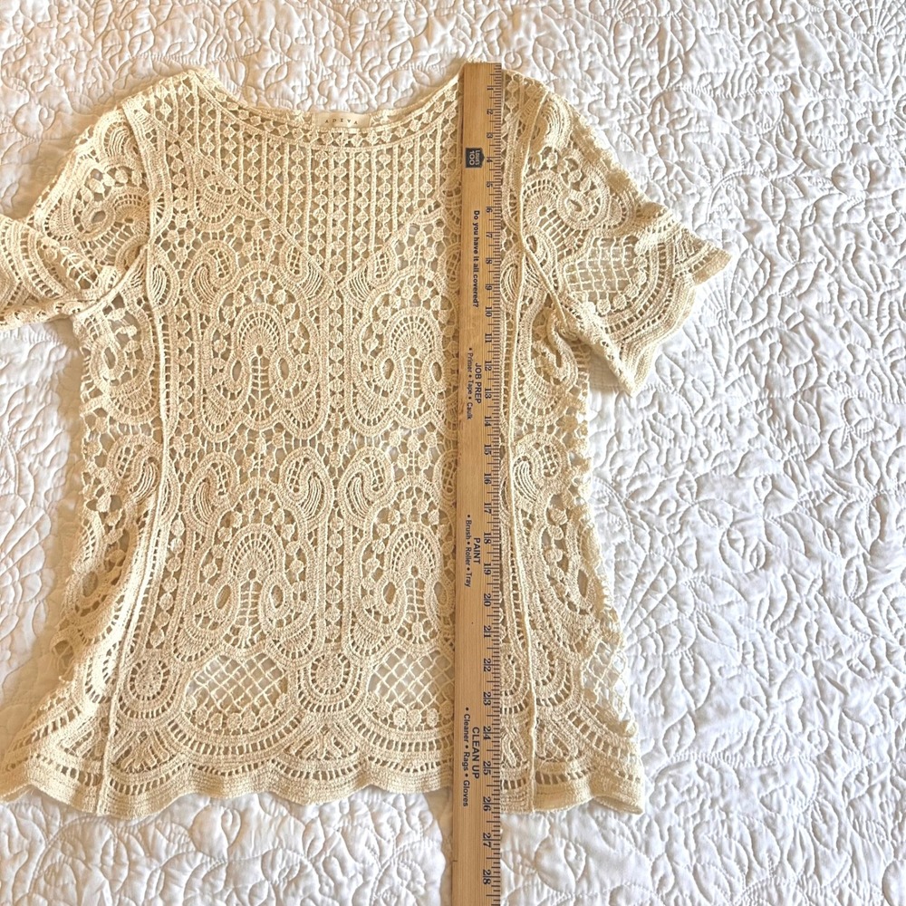 Adiva Cream Crochet Lace Short Sleeve Top Ivory Boho Festival Scalloped Hem Med - Picture 4 of 8